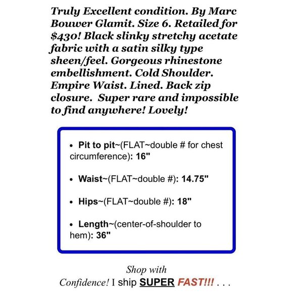 Marc Bouwer Sz 6 Black Cold Shoulder Acetate Satin Empire Waist Formal Dress - Picture 2 of 7